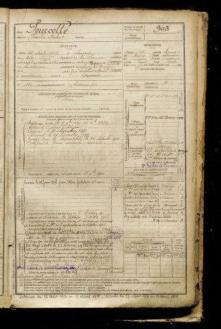 Pourcelle, Charles Norbert, né le 26 août 1876 à Amiens (Somme), classe 1896, matricule n° 903, Bureau de recrutement d'Amiens