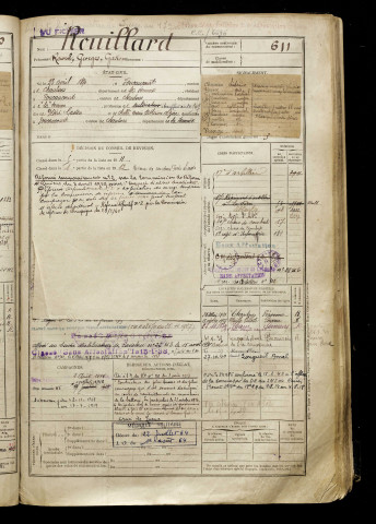 Rouillard, Raoul Georges Gaston, né le 23 avril 1890 à Foucaucourt-en-Santerre (Somme), classe 1910, matricule n° 611, Bureau de recrutement de Péronne
