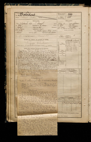 Balédent, Adrien Clovis, né le 07 septembre 1871 à Bacouel-sur-Selle (Somme), classe 1891, matricule n° 190, Bureau de recrutement d'Amiens