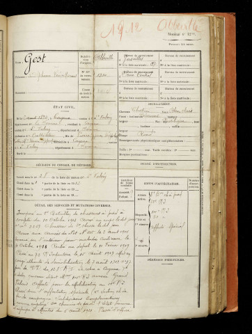 Gest, Alphonse Léon Marius, né le 02 août 1892 à Cayeux-sur-Mer (Somme), classe 1912, matricule n° 1210, Bureau de recrutement d'Abbeville