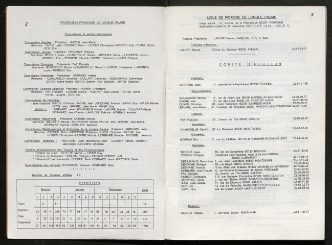 Opuscule (année 1994). Fédération française de Longue Paume : liste des sociétés, classement des joueurs et calendrier