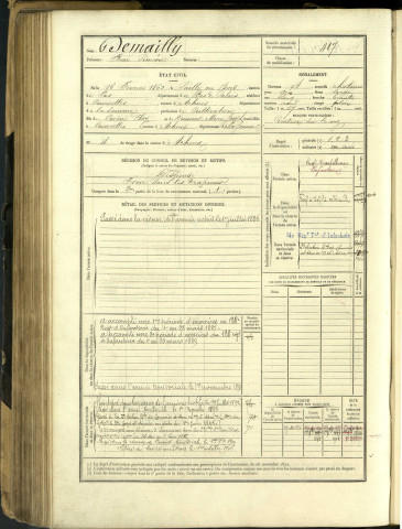 Demailly, René Siméon, né le 16 février 1860 à Sailly-au-Bois (Somme, France), classe 1880, matricule n° 417, Bureau de recrutement d'Abbeville