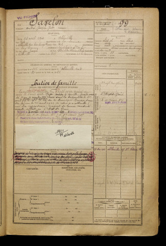 Savelon, André Joseph Jules, né le 28 avril 1901 à Abbeville (Somme), classe 1921, matricule n° 99, Bureau de recrutement d'Abbeville