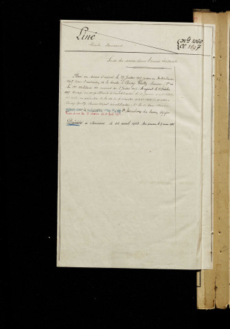 Liné, Charles Florimond, né le 16 janvier 1877 à Cerisy (Somme), classe 1897, matricule n° 1060, Bureau de recrutement de Péronne