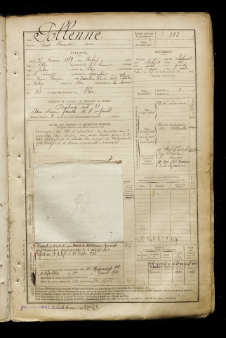 Pollenne, Louis Alexandre, né le 25 février 1879 à Crotoy (Le) (Somme), classe 1899, matricule n° 103, Bureau de recrutement d'Abbeville