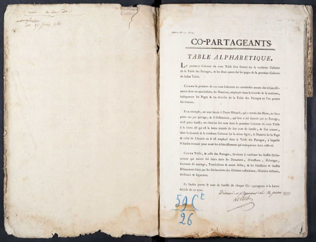 Tables des copartageants du bureau de Corbie pour la période 1777-an 12