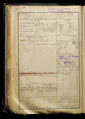 Paget, Gabriel, né le 14 juillet 1898 à Amiens (Somme), classe 1918, matricule n° 788, Bureau de recrutement d'Amiens