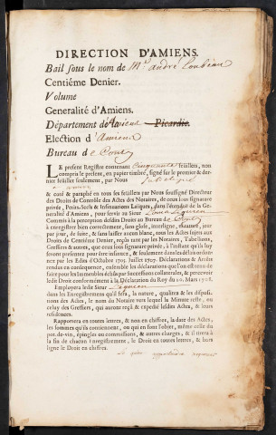 Centième denier du bureau de Conty pour la période du 10 octobre 1740 au 5 mars 1742