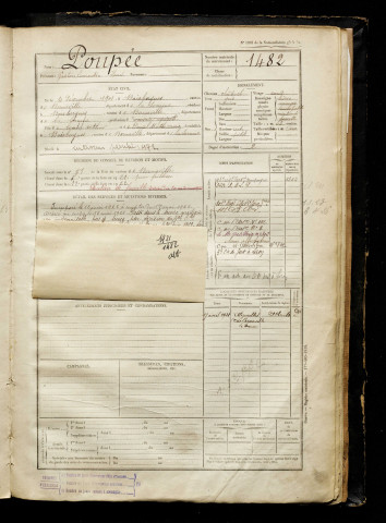 Poupée, Gaston Laurentin Henri, né le 04 décembre 1901 à Boisbergues (Somme), classe 1921, matricule n° 1482, Bureau de recrutement d'Abbeville