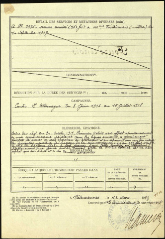 Fourdrinois, Clotaire, né le 19 décembre 1897 à Misery (Somme), classe 1917, matricule n° 143, Bureau de recrutement de Valenciennes