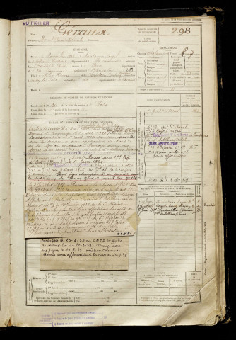 Géraux, Marcel Théodule Emile, né le 02 novembre 1901 à Montagne-Fayel (Somme), classe 1921, matricule n° 298, Bureau de recrutement d'Amiens