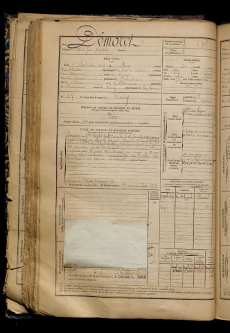 Démoret, Alfred Jean Baptiste, né le 06 septembre 1869 à Raye-sur-Authie (Pas-de-Calais), classe 1889, matricule n° 632, Bureau de recrutement d'Abbeville