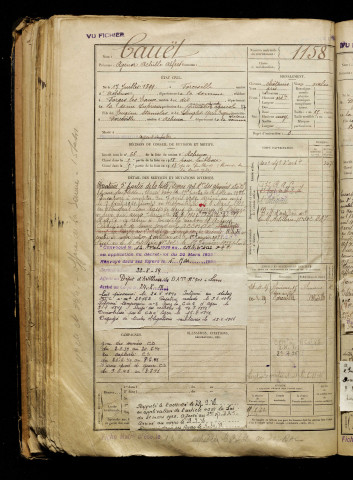 Cauët, Agénor Achille Alfred, né le 17 juillet 1899 à Forceville (Somme), classe 1919, matricule n° 1158, Bureau de recrutement d'Abbeville