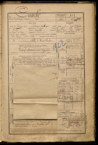 Cunche, Emile Eugène Adrien, né le 26 février 1867 à Thomer-la-Sôgne (Eure), classe 1887, matricule n° 417, Bureau de recrutement d'Abbeville