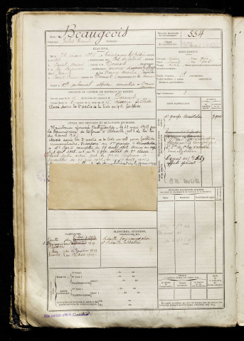 Beaugeois, Jules Emile, né le 26 mars 1896 à Campagne-lès-Hesdin (Pas-de-Calais), classe 1916, matricule n° 554, Bureau de recrutement d'Abbeville
