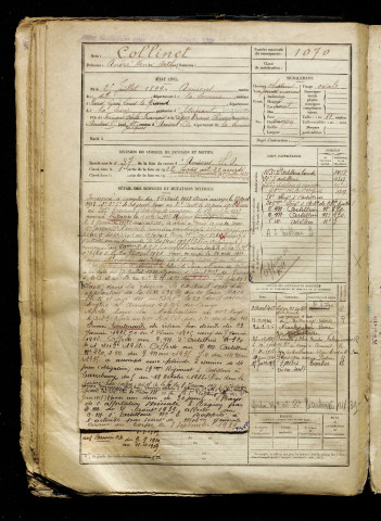Collinet, André Henri Arthur, né le 25 juillet 1899 à Amiens (Somme), classe 1919, matricule n° 1070, Bureau de recrutement d'Amiens