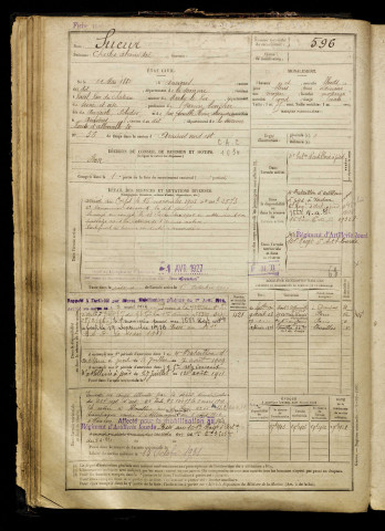 Sueur, Charles Alexandre, né le 22 mai 1882 à Amiens (Somme), classe 1902, matricule n° 596, Bureau de recrutement d'Amiens