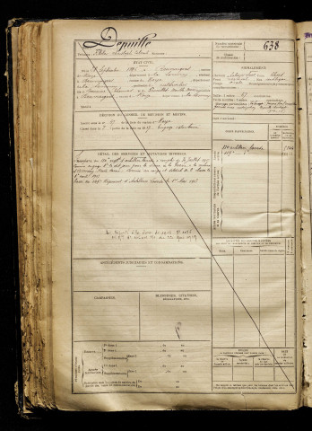 Depuille, Kleber Christophe Colomb, né le 28 septembre 1896 à Beuvraignes (Somme), classe 1918, matricule n° 638, Bureau de recrutement de Péronne