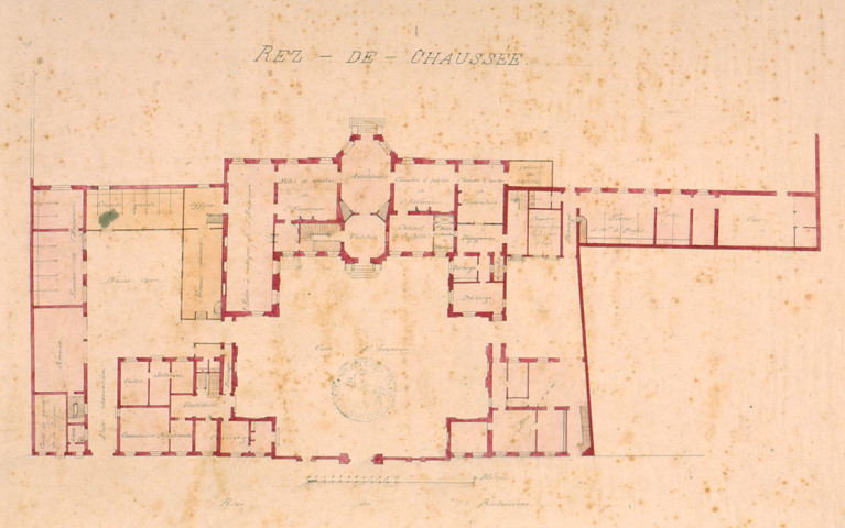 Hôtel de préfecture : plan du rez-de-chaussée, dessiné par Herbault, architecte départemental