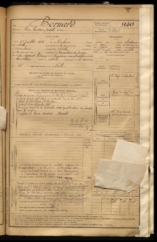Bernard, Léon Gustave Joseph, né le 31 juillet 1875 à Morchain (Somme), classe 1895, matricule n° 940, Bureau de recrutement de Péronne