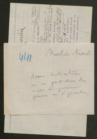 Témoignage de Marlin, Raoul (Adjudant - Maire de Mont-Saint-Quentin près de Péronne) et correspondance avec Jacques Péricard