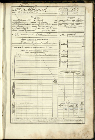 Béthouard, Louis Marie Vast Fernand, né le 11 janvier 1861 à Loeuilly (Somme, France), classe 1881, matricule n° 724, Bureau de recrutement d'Amiens