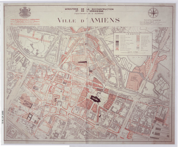 Amiens. Plan de reconstruction et d'aménagement de la ville du 23 juin 1943, modifié le 19 mai 1947
