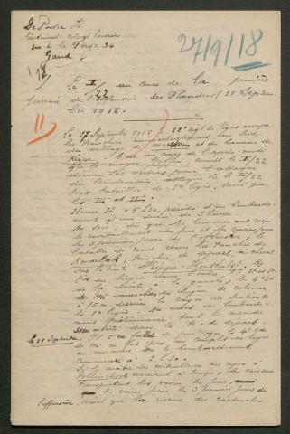 Témoignage de De Poorter, H. (Lieutenant colonel) et correspondance avec Jacques Péricard