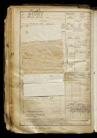 Tellier, Charles Gabriel, né le 04 novembre 1882 à Quend (Somme), classe 1902, matricule n° 1070, Bureau de recrutement d'Abbeville