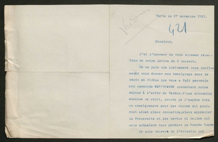 Témoignage de Dolidon et correspondance avec Jacques Péricard