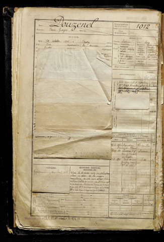 Douzenel, Pierre Georges, né le 20 octobre 1896 à Crotoy (Le) (Somme), classe 1916, matricule n° 1012, Bureau de recrutement d'Abbeville