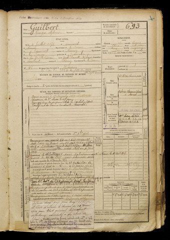 Guilbert, Georges Alphonse, né le 04 juillet 1878 à Aumont (Somme), classe 1898, matricule n° 693, Bureau de recrutement d'Amiens