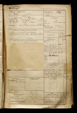Cauet, Ernest, né le 06 mars 1898 à Hancourt (Somme), classe 1918, matricule n° 669, Bureau de recrutement de Péronne