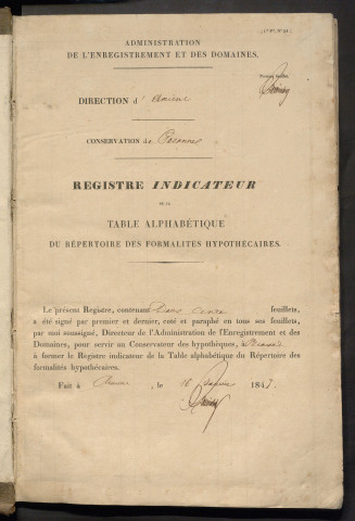 Registre indicateur, de Taurez à Zory, registre n° 4 (Péronne)