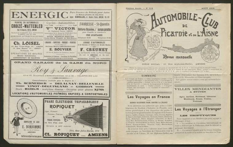Automobile-club de Picardie et de l'Aisne. Revue mensuelle, 10e année, août 1914