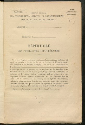 Répertoire des formalités hypothécaires, du 13/04/1931 au 28/08/1931, registre n° 395 (Péronne)