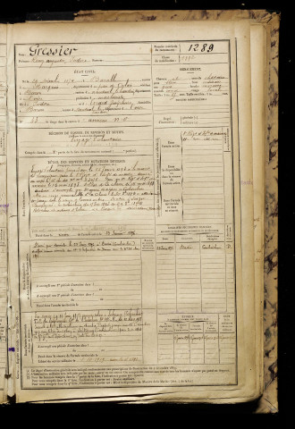 Gressier, Remy Augustin Isidore, né le 29 décembre 1874 à Baralle (Pas-de-Calais), classe 1896, matricule n° 1289, Bureau de recrutement d'Amiens
