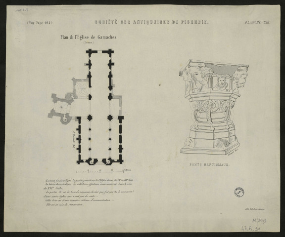 Société des Antiquaire de Picardie, planche XIII. Plan de l'église de Gamaches (Somme)