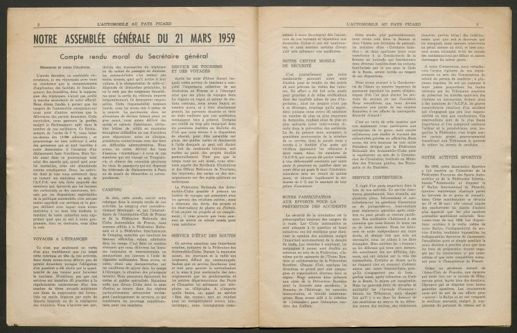 L'Automobile au Pays Picard. Revue de l'Automobile et du Tourisme. Organe officiel de l'Automobile-Club de Picardie et de l'Aisne, 395, avril 1959