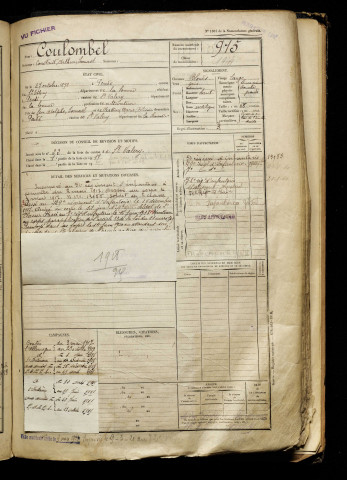 Coulombel, Constant Arthur Ismaël, né le 27 octobre 1898 à Pendé (Somme), classe 1918, matricule n° 915, Bureau de recrutement d'Abbeville