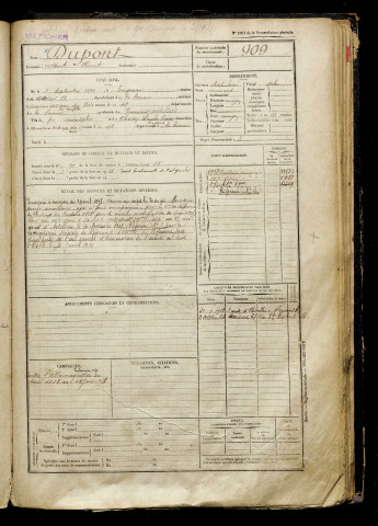 Dupont, Albert Florent, né le 08 septembre 1899 à Longueau (Somme), classe 1919, matricule n° 909, Bureau de recrutement d'Amiens