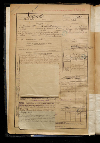 Vaquette, Charles Emile, né le 22 août 1875 à Neuville-lès-Bray (La) (Somme), classe 1895, matricule n° 981, Bureau de recrutement de Péronne