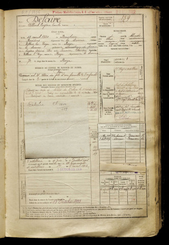 Delaire, Albert Eugène Emile, né le 18 avril 1884 à Bouchoir (Somme), classe 1904, matricule n° 159, Bureau de recrutement de Péronne