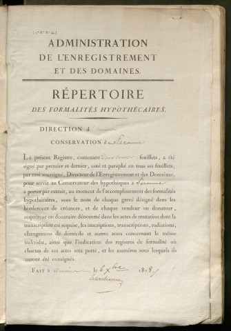 Répertoire des formalités hypothécaires, du 16/01/1819 au 08/04/1819, registre n° 081 (Péronne)