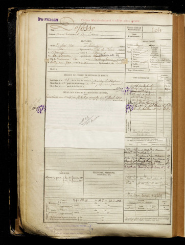 Défosse, Henri Edmond René, né le 17 mai 1901 à Hébuterne (Pas-de-Calais), classe 1921, matricule n° 104, Bureau de recrutement de Péronne