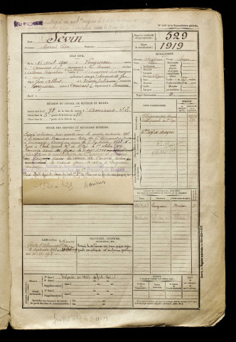 Sévin, Marcel Léon, né le 16 avril 1900 à Longueau (Somme), classe 1920, matricule n° 529, Bureau de recrutement d'Amiens