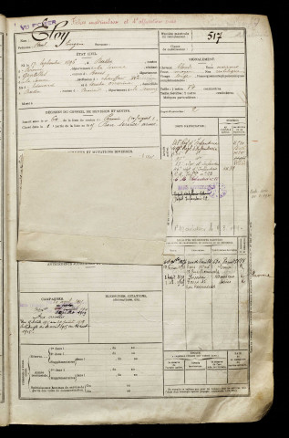Eloy, Paul Eugène, né le 17 septembre 1896 à Bussu (Somme), classe 1916, matricule n° 517, Bureau de recrutement de Péronne