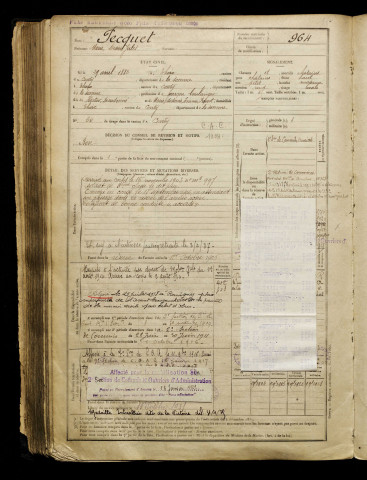 Pecquet, Marie Désiré Jules, né le 29 avril 1882 à Thoix (Somme), classe 1902, matricule n° 964, Bureau de recrutement d'Amiens