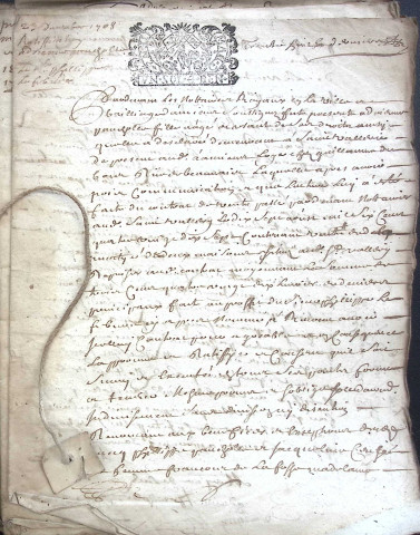 Etude de Me Nicolas Rouget à Amiens (étude n°5). Minutes de l'année 1708