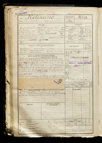 Retourné, Pierre Léopold, né le 14 octobre 1901 à Namps-Maisnil (Somme), classe 1921, matricule n° 269, Bureau de recrutement d'Amiens